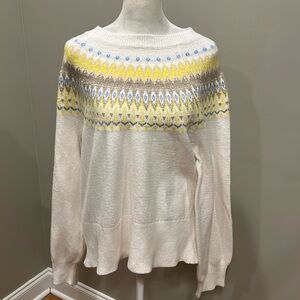 LOFT Cream Sweater with Yellow and Blue Pattern